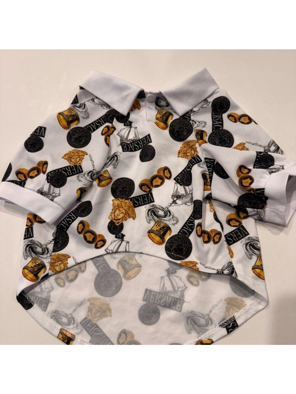 Glam Medium Dog Onesie | Designer Inspired Black Gold & White Pet Outfit